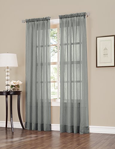 No. 918 Erica Crushed Texture Sheer Voile Curtain Panel, 51" x 63", Charcoal Gray