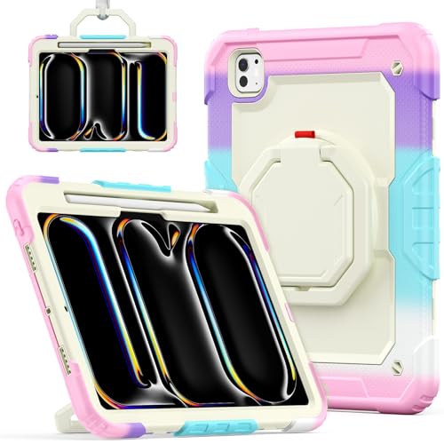 Coque iPad Pro 11 M4 M5 rose antichoc avec protège-écran et support