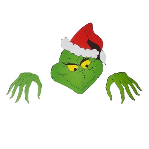 Xscsfweqr Grinch Fence Peeper Cute Christmas Decorations Outdoor Funny Fence Yard Sign Holiday Xmas Garden Courtyard Wall Decoration Greench Christmas Tree Topper Roofline Decor