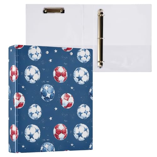 ALAZA Football Star Watercolor Blue 3 Ring Binders with 3 Interior PVC Clear Pockets Clipboard Versatile Binders 200 Sheets for Office Home School 2 Pack