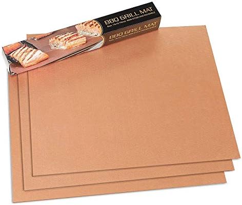 POKKOP Copper Grill Mat Set of 3 - Non-Stick BBQ Grill & Baking Mats - FDA Approved, PFOA Free, Golden Grill Mats & Bake Mats Reusable & Easy to Clean - Grill mat Serve Kitchen & Outdoor