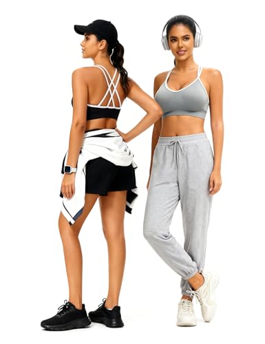 Image of VEQKING Strappy Cross Back Women Sports Bra Pack for Medium Support Workout | Removable Padded Cups, Spaghetti Strap, Comfort Seamless Wirefree, Soft Breathable Fabric, for Gym /Yoga /Pilates /Walking /Daily