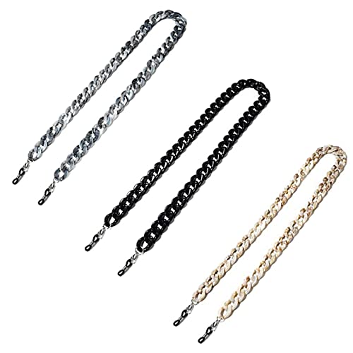 Zhenp 3 Pièces Lunettes Chaînes Acrylique, 75cm/29,53'', Chaîne de Lunettes Réglable, avec Boucles en Silicone, Support de Chaîne de Masque, Lanière Porte Lunettes, pour Femme/Homme(3 Couleurs) Noir Cover