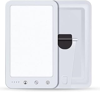 Lámpara De Luz Diurna, 10000 Lux Lámpara Fototerapia, Con 3 Colores De Luz 5 Niveles De Brillo, Con Temporizador De 4 Modos Control Tactil Portátil Slim Lámpara Terapéutica,Blanco