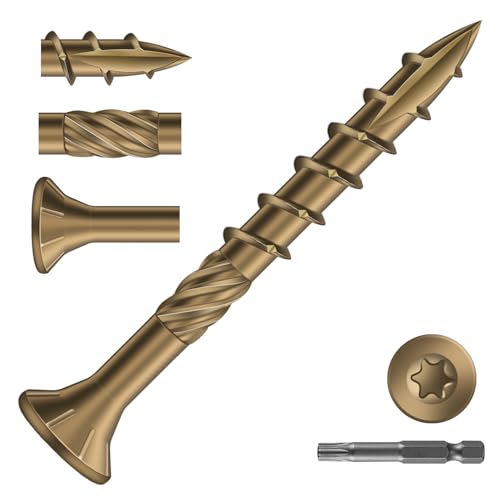 Image of #8 x 1-1 /2 inch Deck Screws (143Pcs) 1lb. Carbon Steel, Yellow, Flat Head, Rust Resistant epoxy Coated, with T25 Star Bit