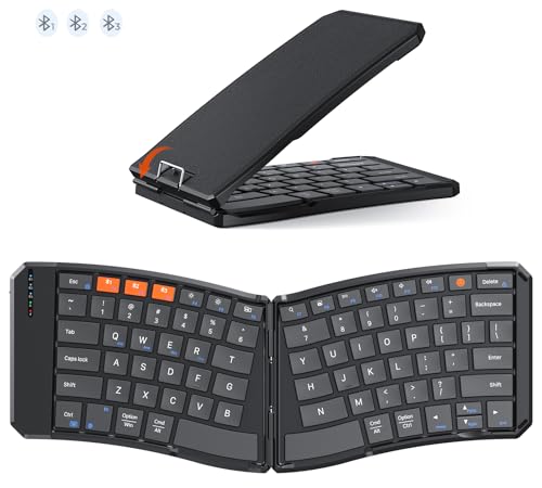 MEETION New Ergonomic Bluetooth Foldable Keyboard, Split Compact Portable Wireless Keyboard for Business Travel, Rechargeable Folding Keyboard for Tablet PC Smartphone iOS Android Windows Mac Black
