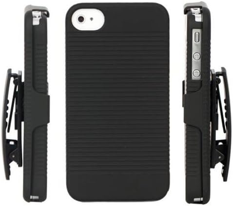 Black Rubberized Stand Stander Belt Clip Cover+Hard Back Case Cover for Apple iPhone 4 4G 4S AT&T/Verizon/Sprint
