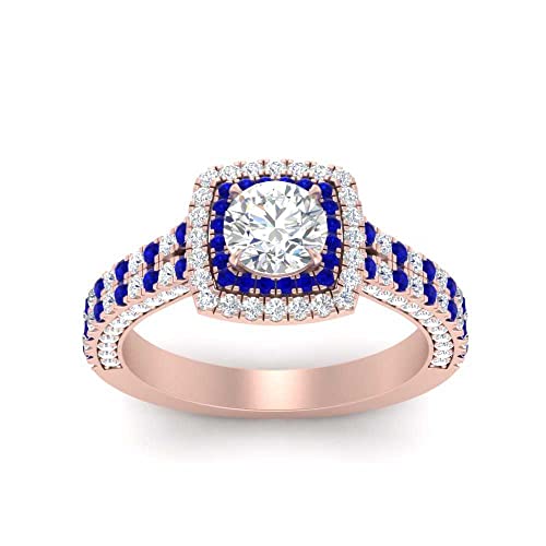 Image of 55Carat Choose Your Gemstone Double Band Square Halo Diamond CZ Ring 18K Rose Gold Plated Round Shape Halo Engagement Rings Everyday Jewelry Wedding Jewelry Handmade Gifts for Wife US Size 4 to 12