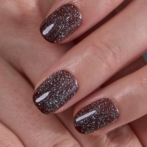 Image of CurvLife Extra Short Square Press On Nails, Brown, Cocoa Stardust, Soft Gel