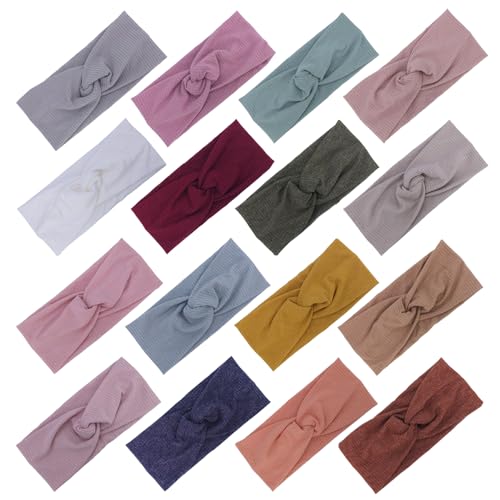 16 PCS Soft Knot Headbands with Hair Bows Elastic Hairbands Head Wrap For Newborn Baby Girls Infant Toddlers Kids Accessories (Cross Headband 16 pcs)