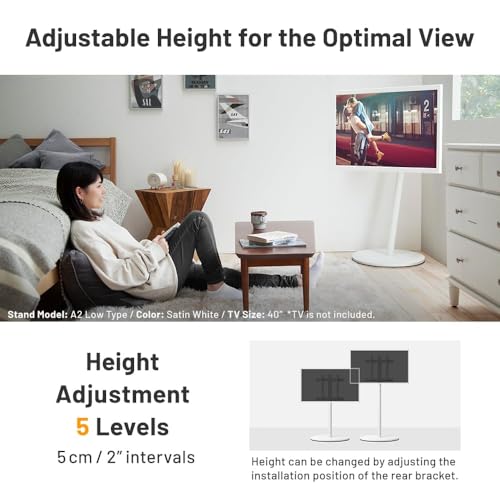 Image of WALL Seven Stand A2 Low Type | Minimalist Rolling TV Stand for 24-55 Inch | Satin Black | Portable, Space Saving, Height Adjustable | for Living Room and Bedroom | Japanese Design & Engineering