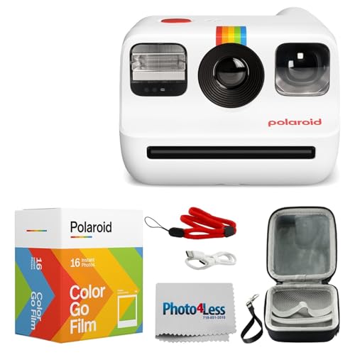 Polaroid Go Generation 2 Instant Film mini Camera (White) Bundled with Polaroid GO Color Film Double Pack, Hard Carrying Case, Lens Cleaning Cloth