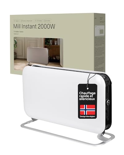 Mill Radiateur Électrique Instant 2000W – Radiateur d’appoint, pour 24–28m², Chauffage portable à ventilateur LED, mobile, silencieux et design norvégien, convecteur électrique élégant