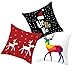 AMDXD 4 Pcs Protector Almohada 50 x 50, Poliéster Funda de Almohada Negro Rojo Copo de Nieve de Ciervo Ho Ho Ho