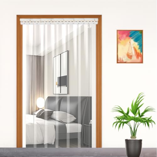 Image of Qlarity Covers 2mm Frosted PVC Door Curtain 36 x 84 inch | 7ft | 5 Strips | Heavy-Duty Transparent PVC Strip Curtain with Metal Hangers | Helps Retain Cooling, Reduce Dust, & Improve Airflow Plus