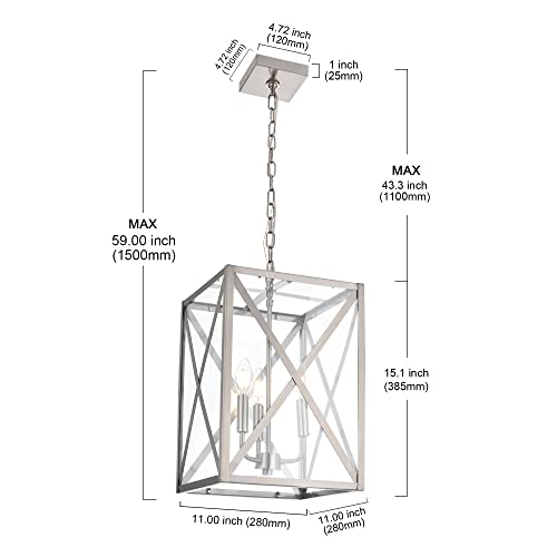 Melucee Outdoor Pendant Lights For Porch, 3-Light Outdoor Chandelier Exterior Hanging Lantern In Stainless Steel Satin Nickel Finish With Clear Glass, Front Door Hallway Porch Lighting #TOP4