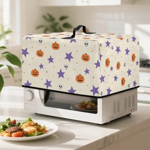 Image of Microwave Oven Dust Cover Air Fryer Toaster Oven Protector, Halloween Small Appliances Cover, L, 20.9 x 15.7 x 12.4 Inches, Cute Pumpkin Skull Star Beige