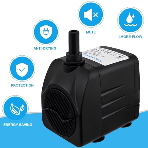 Awroutdoor Wasserpumpe Tauchpumpe, Ultraleise Teichpumpen,800L/H Aquariumpump für Teich Brunnen Aquarium Garten,Submersible Pumpe 2 Düse 8mm-13 mm, mit 4 starken Saugnäpfen(16W)