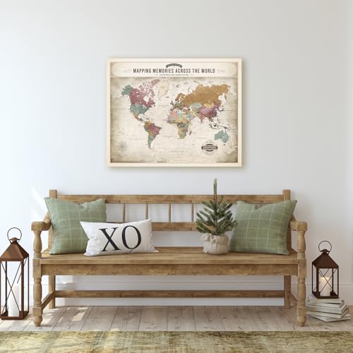 Image of DECORARTS - Vintage Soft Pastel World Map Canvas Wall Art, World Maps for Wall Decor, Hand-Stretched Giclee Print, Living Room Bedroom Office Home Decor, Ready to Hang, Handcrafted in USA, 20x16''