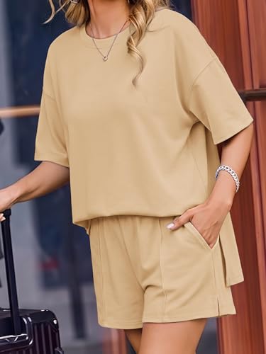 Image of COCCKO Womens Shorts Sets Matching Lounge Two Piece Outfits Summer Cute Casual Vacation Short Sleeve 2 Piece Set