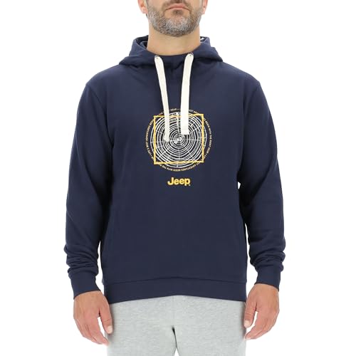 JEEP O102887-A928 J Felpa con Cappuccio Uomo - Anelli di Legno Stampa Grande J23W Uomo Night Blue M