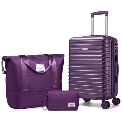 LARVENDER Carry on Luggage 22x14x9 Airline Approved Expandable 20 Inch Hardside Suitcase with Wheels TSA Lock PC+ABS Lightweight Carry on Suitcases for Women and Men Royal Purple (20/DB/TB)