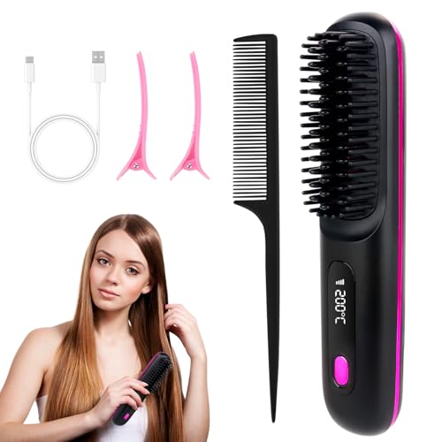 LYPPUL Spazzola Lisciante per Capelli, 160°C-200°C Spazzola Lisciante Senza Fili