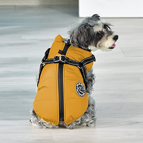 Savlot Hundejacke Winterweste Jacken Hundemantel Hundepullover Haustier Skifahren Kostüm Ärmellose Baumwolle Gepolsterte Weste Mit Brustgurt Gurt - Gelb, M
