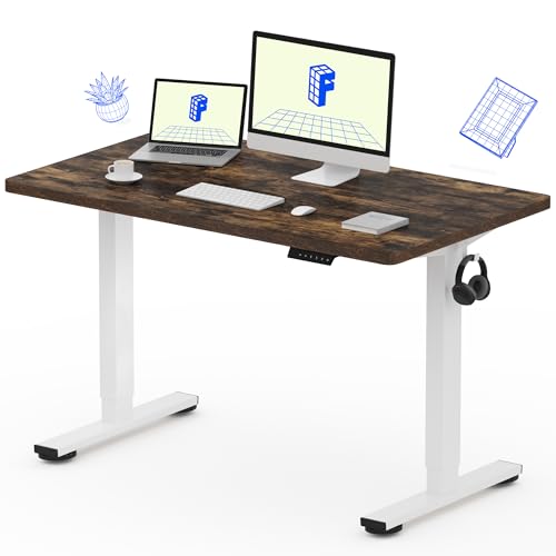 FLEXISPOT EN1 One-Piece Standing Desk, 48x24 Electric Sit Stand Desk for Home Office and Computer Workstation (White Frame + Rustic Top, 2 Packages)