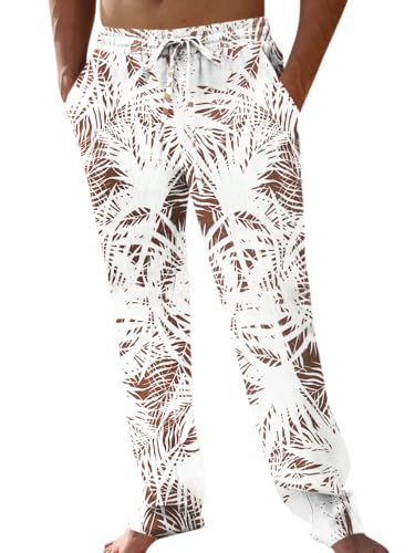 Image of PASLTER Mens Cotton Linen Pants Casual Summer Beach Pants Dress Trousers | Loose Fit, Elastic Drawstring Waist, Lightweight, Straight-Legs, Slacks, Yoga, Work, Vacation, Quick Dry