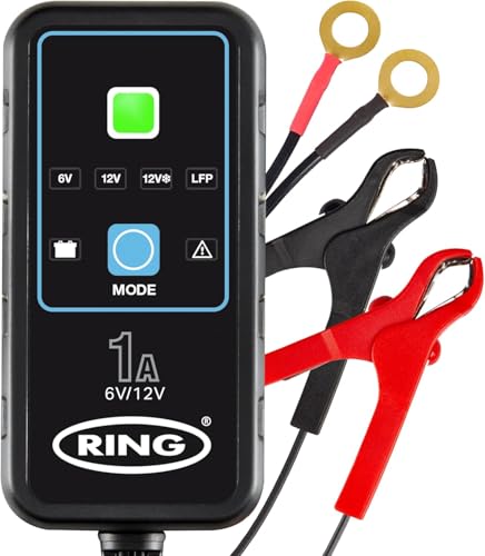 RING SMARTCHARGE 1A Car Charger & Maintainer With Crocodile Clips & Ultra-Compact Design - Compatible With Lithium Ion, Lead Acid, Gel, Calcium, EFB & AGM Batteries