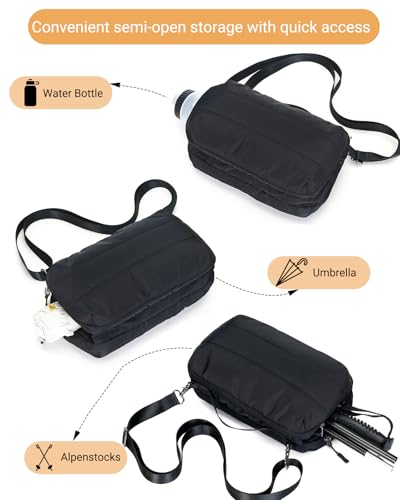 Herald Small Puffer Crossbody Bag with Water Bottle Holder, Shoulder Purse Handbag for Women Men for Walking, Hiking3