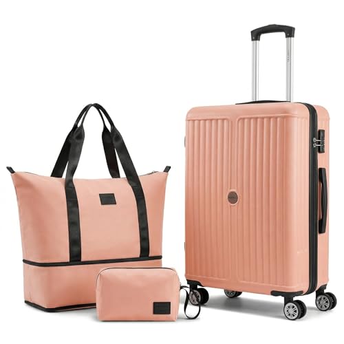 Image of Hoteel Luggage Sets 3 Piece, 4-Yr Warranty Durable Suitcase Dual-Spinner Wheel TSA Lock, Lightweight Travel Hardshell ABS Carry on Luggage for Men&Women, Pink(20in /DB /TB)