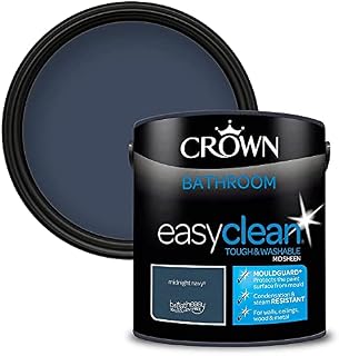 2.5L CROWN Easyclean Bathroom MID-SHEEN Emulsion Multi Surface Paint With MOULDGUARD+ That can be Used on Walls, Ceilings, Wood and Metal. Stain & Scrub Resistant Formula  Midnight Navy