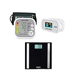 Salter 3-Piece Health Set – Smart Scale, 180kg Capacity, 17 Body Metrics, 8 User Memory, Blood Pressure Monitor, 22-42 cm Cuff, Heartbeat/Hypertension Indicator, Fingertip Pulse Oximeter