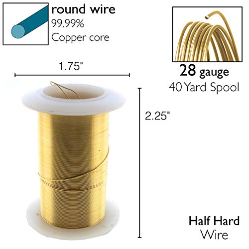 Image of The Beadsmith Wire Elements 28-Gauge Lacquered Tarnish-Resistant Copper Wire for Jewelry Making, 40 Yard, 36.58 Meter Spool (Gold Color)