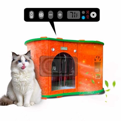 Electric Cooling and Heating Cat House Air-Conditioned Room for Pet All-Season Climate Controlled Pet House Foldable Pet Air-Con House with Cooling and Heating Function (Orange)