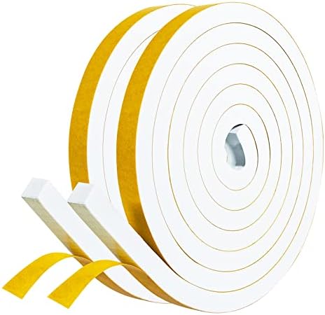 fowong Self Adhesive Weatherstripping 25mm Wide X 3mm Thick White Colour Closed Cell Foam Tape Home Window Door Draught Excluder, 2 Pcs Each 4M Long