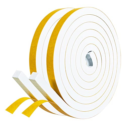 fowong Draft Excluder Tape for Doors, 2 Rolls 12mm(W) x 12mm(T) x 2M(L) Window Draft Excluder, Foam Tape Weatherstrip for Door and Window Insulation, Weatherproof, Total 4M Long, White