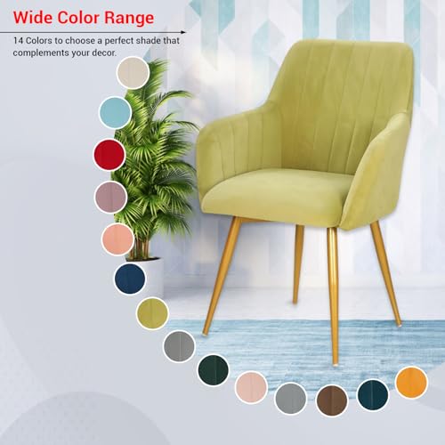 Image of Taboo Velvet Dining Chair Set of 4 | Upholstered Accent Arm Chairs | Soft Cushioned Seat with Backrest | Modern Velvet Fabric Chairs with Metal Legs | Living Room, Bedroom, Cafe & Restaurant | Lime