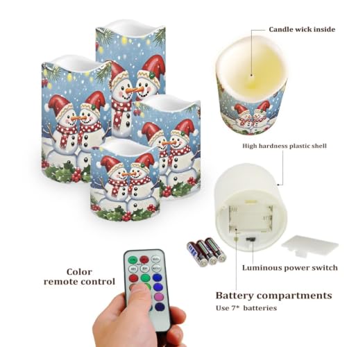 Image of Christmas Flameless Battery Operated Lamp with Remote | LED Flickering, Battery Operated, Color Changing Electric Pillar Candles for Living Room, Christmas Home Decor, 4 Pack