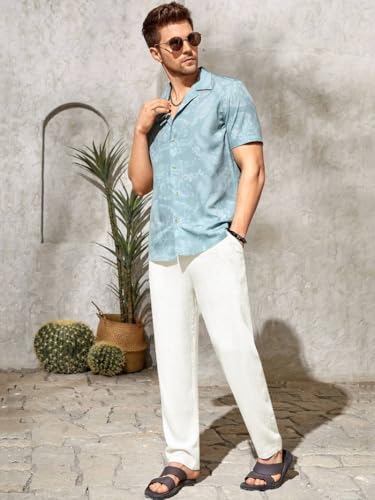 Image of TOPLOT Men's Premium Linen Blend Pants | Lightweight Breathable Fabric | Elastic Waist with Drawstring | Straight Fit | Side Pockets | Perfect for Casual, Holidays & Travel (5268)