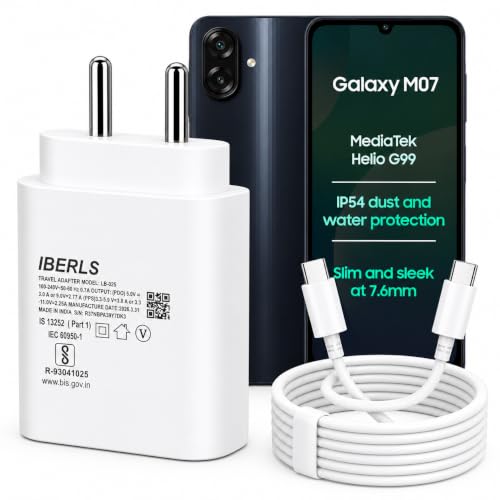 Image of 25W Pd 3A Type-C Super Fast Charging Adapter with 1M Type C Cable for Galaxy M07 /M17 /M17e /M06 /M36 /M56 /M16 /M55s / M05 /M15 /M35 /M55 /Tablet /Galaxy Watch- Charge Your Device with 25 Watt USB C Fast Charger