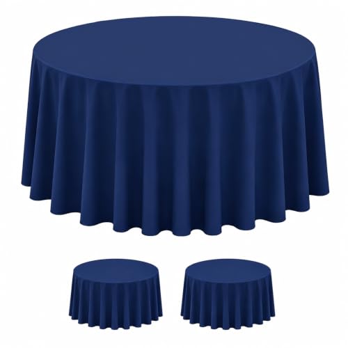 Image of WNINK 2 Pack Navy Blue Round Tablecloth, 84 Inch Disposable Plastic Table Covers, Navy Blue Round Table Cover for Birthday Parties, Holiday, Picnic, BBQ, Family Gathering Party Supplies