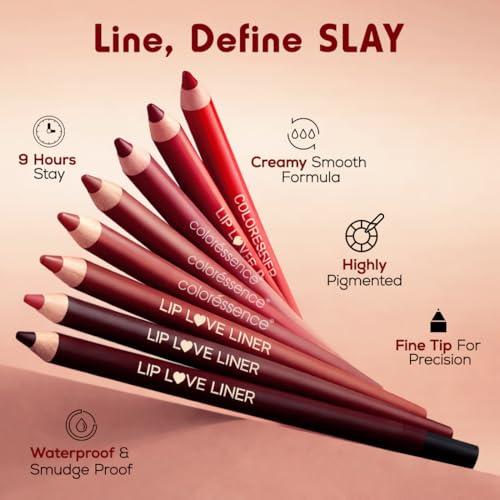 Image of Coloressence Matte Lip Love Liner Pencil Kit, Multicolor, Pack of 9 Shades with FREE Sharpener | Long Lasting | Lightweight | Highly Pigmented | Enriched with Castor Oil & Vitamin E