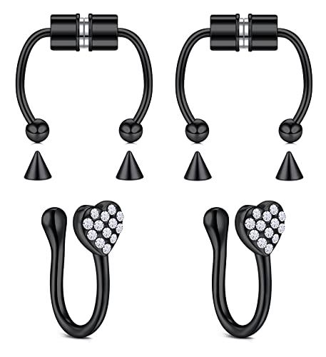 WillTen 16G Faux Piercing Nez Noir Acier Inoxydable Faux Septum Piercing Clip pour Femme Remplacement Pointu Non Piercing Bijoux Cover