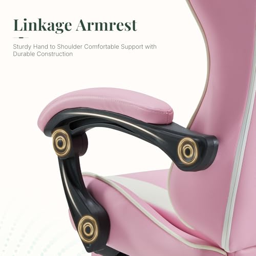 Image of Video Game Desk Chair, Ergonomic High Back PU Leather Computer Gaming Chair with Headrest & Linkage Armrest, Height Adjustable with 360 Swivel, for Adults, Pink