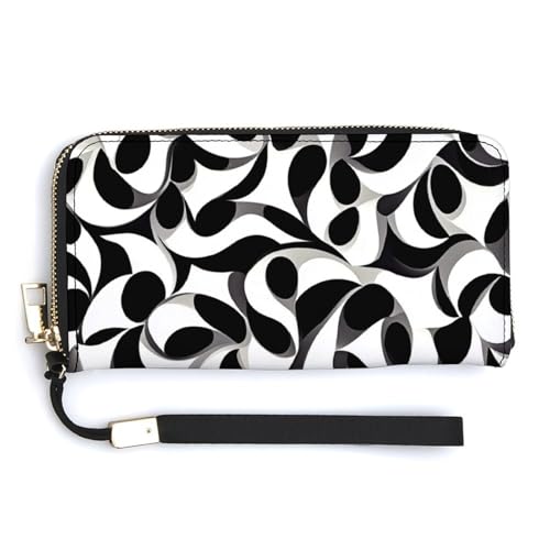 Abstract Black And White Pattern PU Leather Clutch Long Bifold Wallet, Coin Purse Credit Pass Case, Durable Card-Holder Money Storage for Women Men