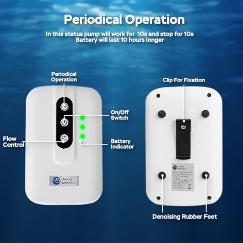 Image of AquaMiracle Lithium Battery Powered Portable Aquarium Air Pump for Fish Tank, USB Rechargeable Aquarium Bubbler Aerator for Outdoor Fishing, Power Outages and Emergency