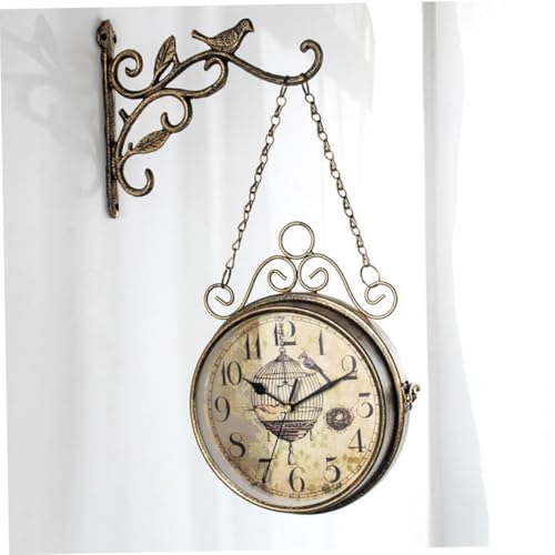Horloge murale double face silencieuse en fer forgé rétro Gatuida - 3